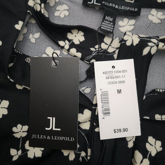 NWT Jules & Leopold Ladies Size Medium Black & Cream Flower Pattern Blouse - Picture 5 of 10